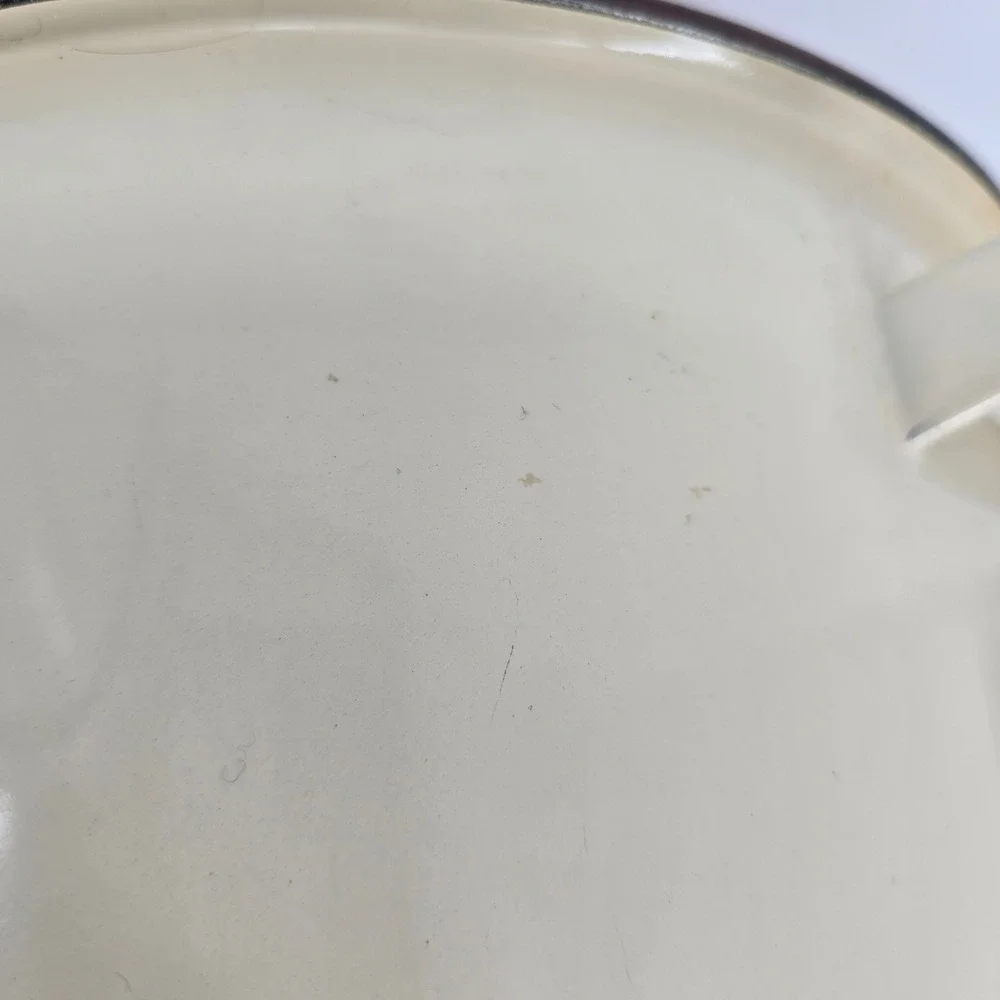 Vintage Enamelware Stock Pot Cream Brown Enamel Large Soup Pot with Lid 10.5in